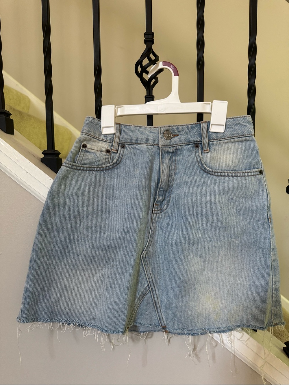 BDG Light Blue Distressed Denim Mini Skirt